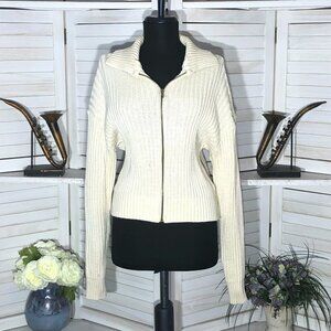 Vintage 90s Cream Cable Knit Cotton Cardigan Large